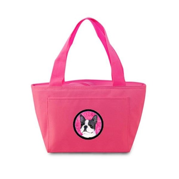 Carolines Treasures Carolines Treasures SS4792-PK-8808 Pink Boston Terrier Zippered Insulated School Washable And Stylish Lunch Bag Cooler SS4792-PK-8808